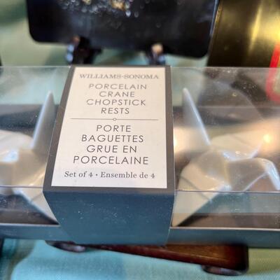 Japanese and Chinese theme lot,  New in box set of Origami white crane chop stick holders