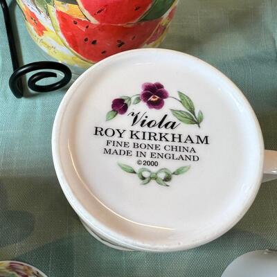 Meryl Urdang layered Silk Rose glass plate, Fine unmatched floral china cups