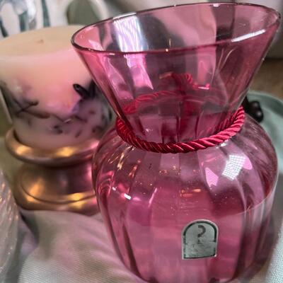 Meryl Urdang layered Silk Rose glass plate, Fine unmatched floral china cups