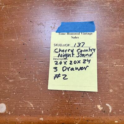 Country Night Stand #2  Cherry Wood 3 Drawer