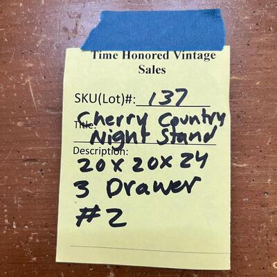 Country Night Stand #2  Cherry Wood 3 Drawer
