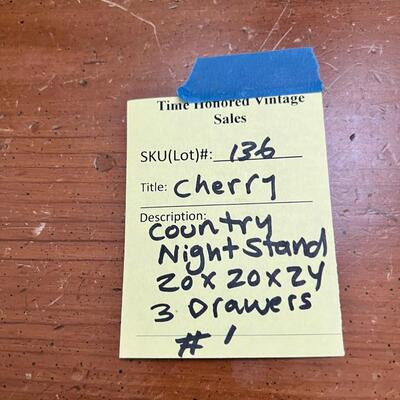 Country Night Stand #1 Cherry Wood 3 Drawer