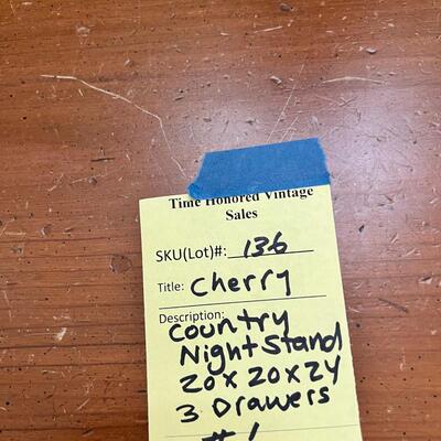 Country Night Stand #1 Cherry Wood 3 Drawer