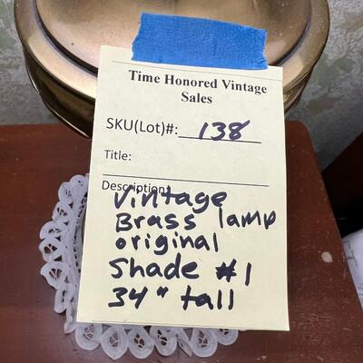 Vintage 24" tall Brass lamp with orignal shade #1