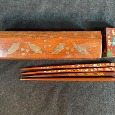 Lot 209. Vintage Wooden Box & Cloisonne Matchbook cover