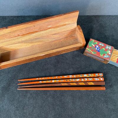 Lot 209. Vintage Wooden Box & Cloisonne Matchbook cover