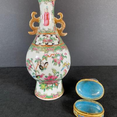 Lot 222. Vintage Asian Porcelain Vase and Cloisonne Box