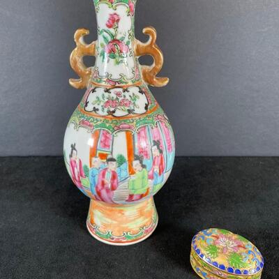Lot 222. Vintage Asian Porcelain Vase and Cloisonne Box
