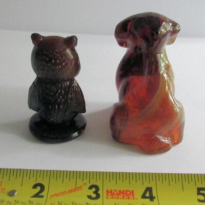 Older Hand Painted Boyd Glass Owl and Brown Slag Poochie Dog