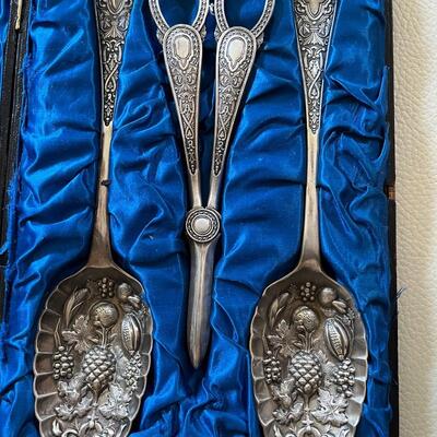 1886 Antique Silver-plated Serving Spoons & Tongs