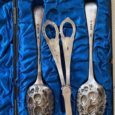1886 Antique Silver-plated Serving Spoons & Tongs