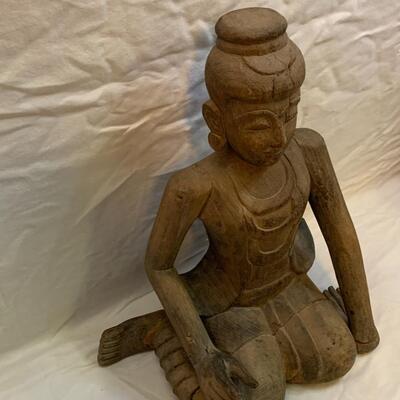 Vintage Hard Wood Hand Carved Buddha Statue Buddhist Folk Art