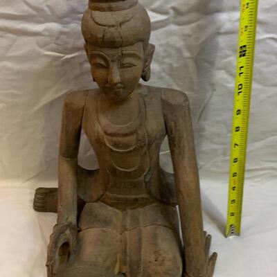 Vintage Hard Wood Hand Carved Buddha Statue Buddhist Folk Art