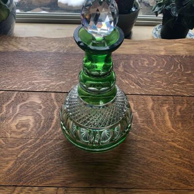 Vintage Green Cut to Clear Decanter