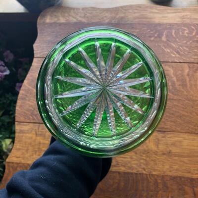 Vintage Green Cut to Clear Decanter
