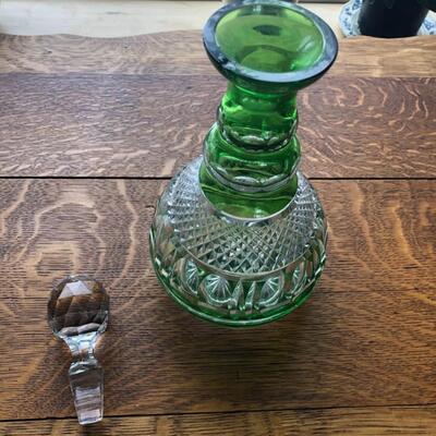 Vintage Green Cut to Clear Decanter