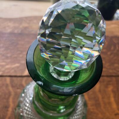 Vintage Green Cut to Clear Decanter