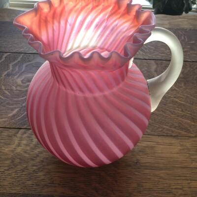 Vintage Cranberry Swirl Water Pitcher