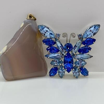 LOT 13R: Vintage Pendants: Purple Agate & Shade of Blue Rhinestone Butterfly