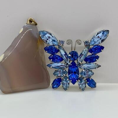 LOT 13R: Vintage Pendants: Purple Agate & Shade of Blue Rhinestone Butterfly