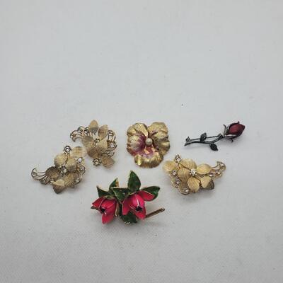 LOT 18G: Vintage Floral: Hobe Pin, Sterling Silver, Clip On Earrings/Pin Set & More