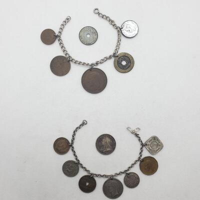 LOT 20G:  Vintage Coin/Token Bracelets  & Coins