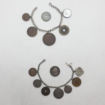 LOT 20G:  Vintage Coin/Token Bracelets  & Coins