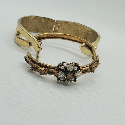 LOT 21G:  Vintage Goldtone  Cuff Bracelets & Delicate Pearl Floral Bracelet