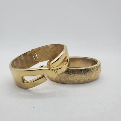 LOT 21G:  Vintage Goldtone  Cuff Bracelets & Delicate Pearl Floral Bracelet