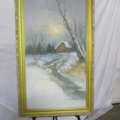 Framed Barn Painting On Canvas