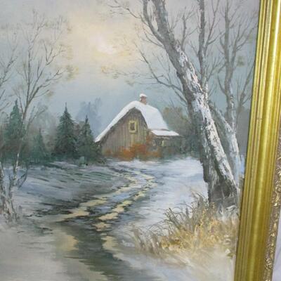 Framed Barn Painting On Canvas