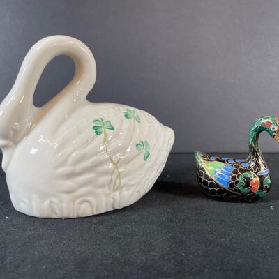 Lot 236.  Beleek Swan and Cloisonne Swan