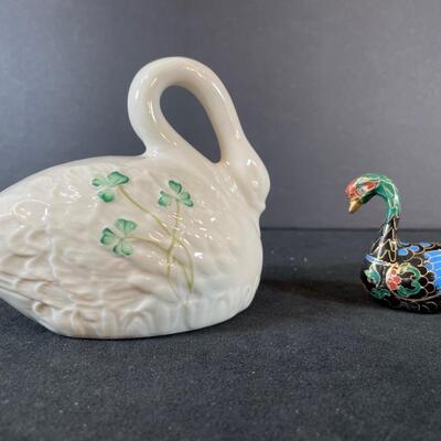 Lot 236.  Beleek Swan and Cloisonne Swan
