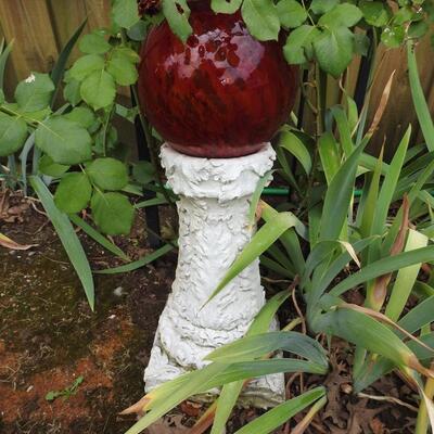 Yard Art concrete pedestal with Gazing ball