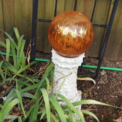 Yard Art concrete pedestal with looking ball