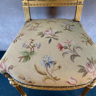 Lot 249. Small Gold Leaf Chair w/ Needlepoint Seat