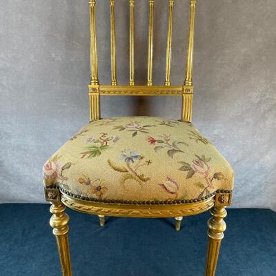 Lot 249. Small Gold Leaf Chair w/ Needlepoint Seat