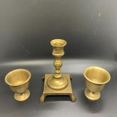 Vintage Brass Cups 3â€ high approx and Candle ðŸ•¯ Stick Holder 5.5â€ high approx