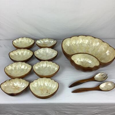 5169 Capiz Shell Sea Shell Salad Set made of Genuine Monkey pod