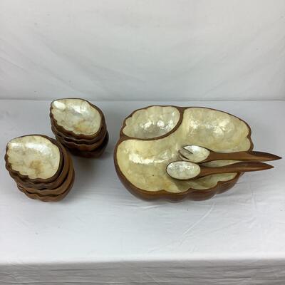 5169 Capiz Shell Sea Shell Salad Set made of Genuine Monkey pod