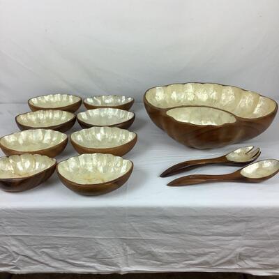 5169 Capiz Shell Sea Shell Salad Set made of Genuine Monkey pod