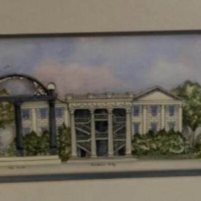 Patsy Gullett - Sculptured Watercolor -University of Georgia ðŸ‘©â€ðŸŽ“ Golden Frame 25â€ wide x 12â€ high