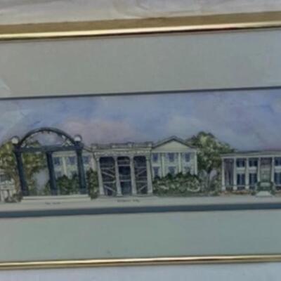 Patsy Gullett - Sculptured Watercolor -University of Georgia ðŸ‘©â€ðŸŽ“ Golden Frame 25â€ wide x 12â€ high
