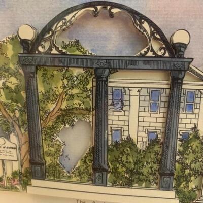 Patsy Gullett - Sculptured Watercolor -University of Georgia ðŸ‘©â€ðŸŽ“ Golden Frame 25â€ wide x 12â€ high