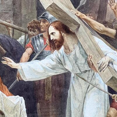 Frank Schlitzer Significant Watercolor of Christ carrying the cross to Calvary