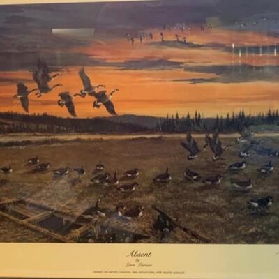 Lars Larsen "Absent" Framed Signed âœï¸ Numbered Print Ducks ðŸ¦†  Unlimited 35â€ wide x 28â€œ high