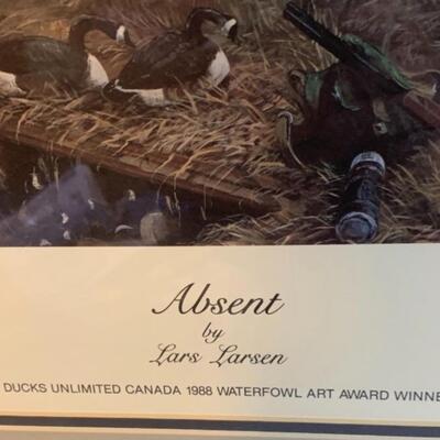 Lars Larsen "Absent" Framed Signed âœï¸ Numbered Print Ducks ðŸ¦†  Unlimited 35â€ wide x 28â€œ high