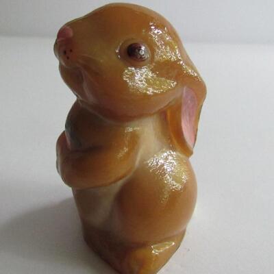 Hard to Find Boyd Brian the Bunny Hand Painted Figure and Clear Carnival Glass Frog