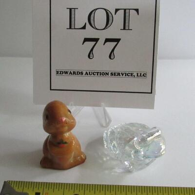Hard to Find Boyd Brian the Bunny Hand Painted Figure and Clear Carnival Glass Frog