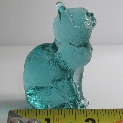 Mosser Glass Cat Figurine Light Teal Color